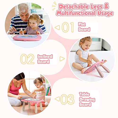 Magnetic Painting Board Magic Board for Kids, Colorful Erasable Magnetic Board Drawing Board with Legs for Toddler Toy (Light Pink)