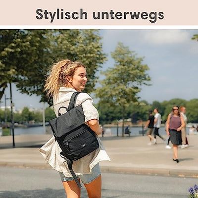 Backpack Small Black - Ronja - Modern day backpack with laptop compartment for university business city - 10L - Sustainable - Water repellent