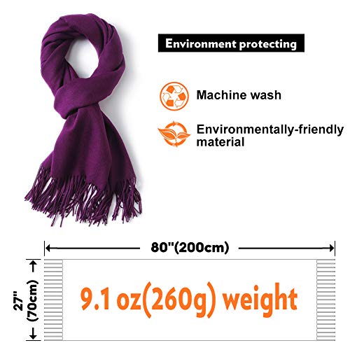 Scarf Warm Winter Autumn Plain Cotton with Tassels/Fringes, 40+ Colors Solid & Plaid Pashmina xl Scarves Purple