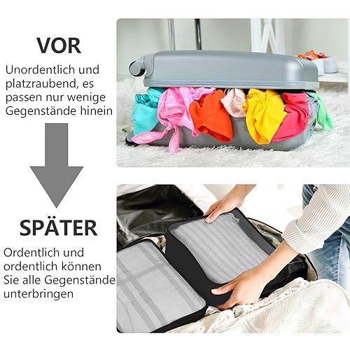 8-teiliger Kofferorganisator, Packwürfel für Reisen und Urlaub, Reiseorganisator mit Kosmetiktasche, Schuhsack, Kofferorganisator-Set für die Aufbewahrung zu Hause (8 Schwarz)