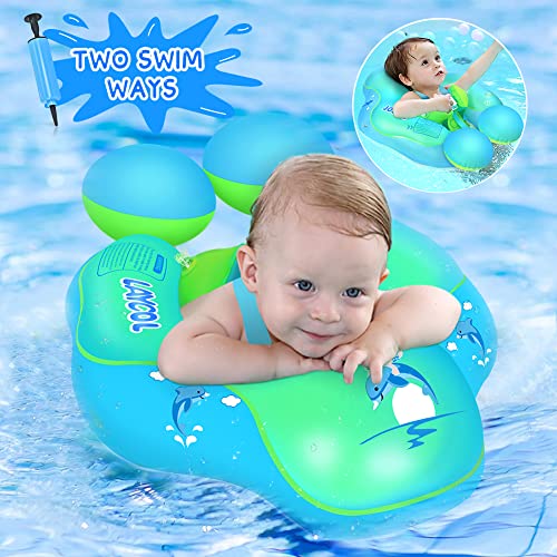 Swim Ring Baby With Safety Strap Without Awning, Swim Hoop Baby Latest Add Tail Not Tip Over For Baby From 3-36 Months(Green, L)