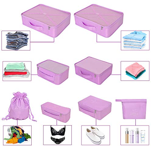 Suitcase Organiser, Clothes Bags for Travel, 8-Piece Set, 7 x Colours, Travel Luggage Organisers Including Waterproof Shoe Storage Bag, Convenient Compression Bags For Travellers