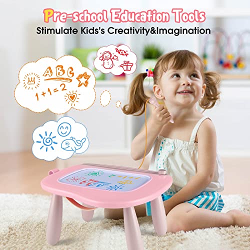 Children Toys from 1 Year, Magnetic Painting Board Magic Board Colorful Drawing Board Magnetic Board with 4 Legs for Kids Toys (Pink)