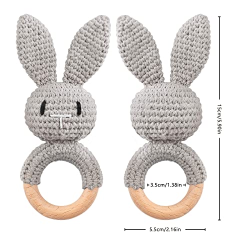 Rattle baby wooden toy teether baby handmade rabbit rattle grasping toy