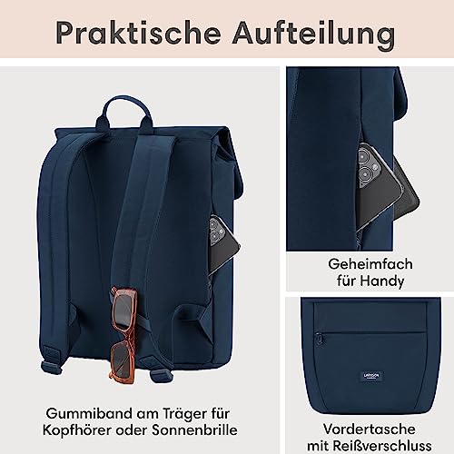 Backpack Small Blue - Ronja - Modern day backpack with laptop compartment for university business city - 10L - Sustainable - Water repellent