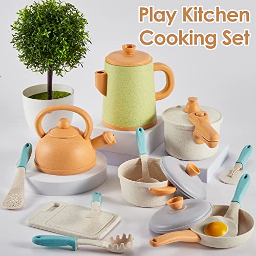 Kids kitchen accessories, kids kitchen toys cookware, wheat straw pots and pans set food toys, mud kitchen accessories outdoor