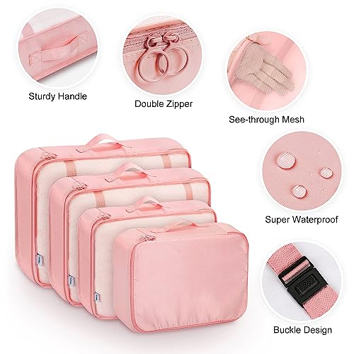 Cubes d'emballage 8 pièces, sacs à vêtements, organisateur de valises pour vacances et voyages, ensemble de cubes d'emballage, cube de voyage, système d'organisation pour valises – Rose