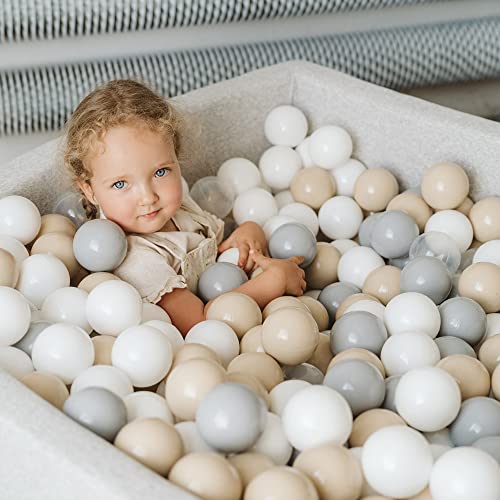 Ball pool baby - square 90x90x40cm baby pool for children with 200 balls, cotton, light gray: White/Gray/Mint