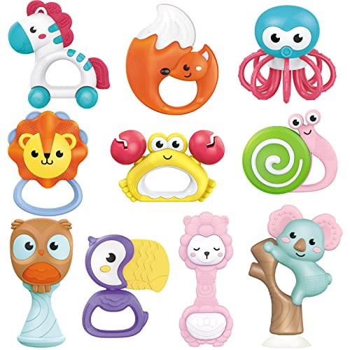 Ensemble d'anneaux de dentition hochet pour bébé, jouets de préhension pour bébé de 0 3 6 9 12 mois, pour garçons et filles, cadeaux pour bébé, 10 pièces 