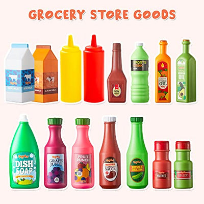 30 Piece Kids Plastic Play Food Toy Grocery Cans, Pretend Play Kitchen Accessories, Fake Food Kids Gifts & Indoor Toys