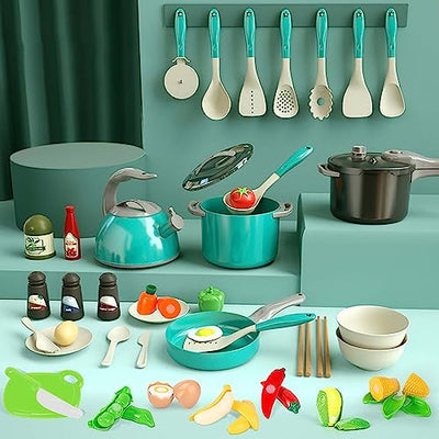 41pcs Kitchen Toy Set, Kids Role Play Kitchen Pretend Toy, Cookware Cooking Utensils Pan Toy Kit, Kitchen Accessories Cooking Pots and Pans