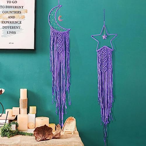 2 Piece Macramé Dreamcatcher Macramé Wall Hanging Moon Star Dreamcatcher