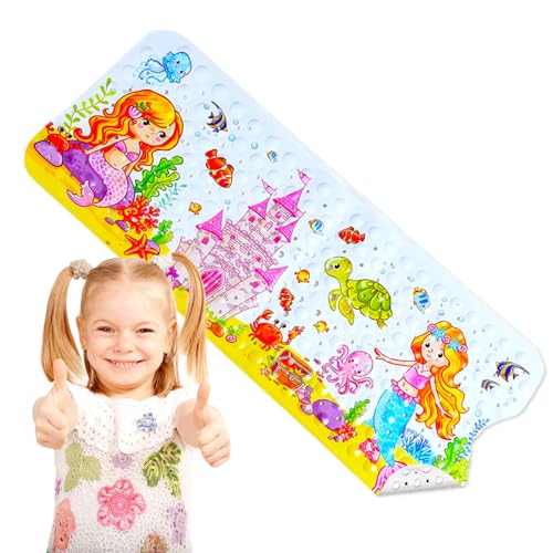 Bath Mat for Tub for Kids Cartoon Anti Slip Baby Bath Mat Extra Long Anti Slip Bathroom Toddler Shower Floor Mat with Suction Cups Drainage Holes