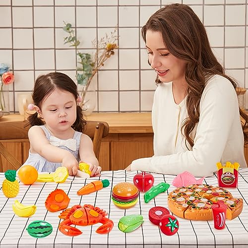 31 Piece Shopping Cart Kitchen Toy for Kids Cutting Fruit Vegetable Food Toy Shop Accessories Role Playing