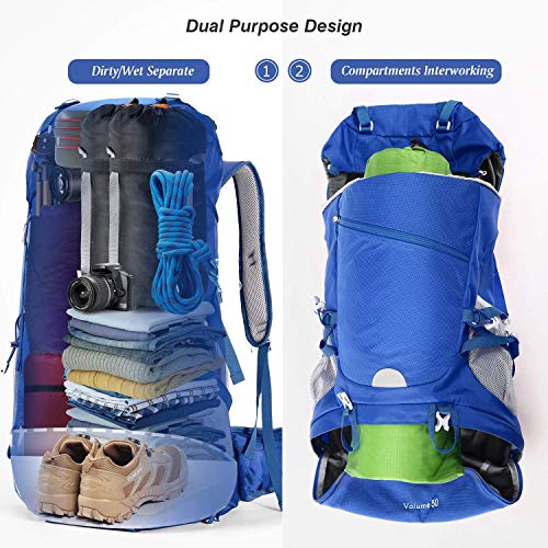 Hiking Backpack 50L, Waterproof Trekking Backpack Travel Backpack Outdoor Hiking Backpack With Rain Cover, Backpacker Backpack For Hiking, Mountaineering, Camping, Travel Sports