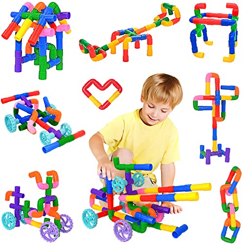 Pipe Tube Toys, 96 Piece Classic Building Blocks Assembling Toy with Wheels