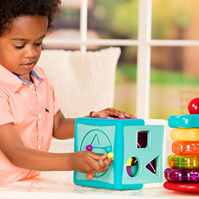 Motor skills cube and stacking tower with letters, numbers