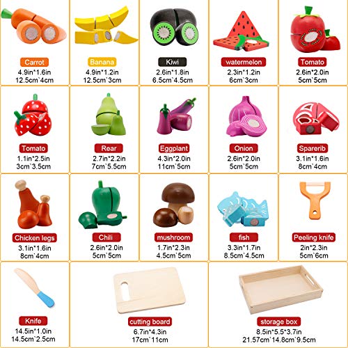 Play kitchen accessories, kids kitchen accessories wood, kitchen kids wooden toys, fruit vegetable and meat cooking simulation educational toys