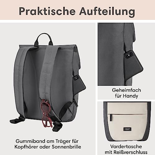 Backpack Small Beige Black - Ronja - Modern day backpack with laptop compartment for university business city - 10L - Sustainable - Water repellent