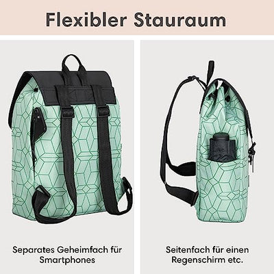 Backpack Small Mint Pattern - Ida - Small backpack for leisure, university or city - With laptop compartment (up to 13 inch) - Elegant & Sustainable - Water repellent