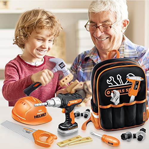 Kids Tool Toy Set - Drill Machine Play Tool Bag Cordless Screwdriver, Tool Case Filled with Toy Kit