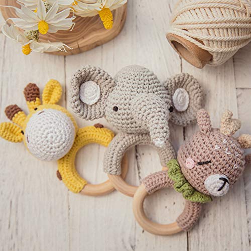 Crochet Baby Rattle Crochet Wood Grasp Baby Rattle Gift For Birth Handmade