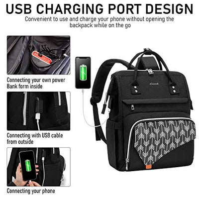 Laptop Backpack 15.6 Inch, Waterproof School Backpack Multi Bag with USB Charging Port, Black for School Travel Work Business Uni