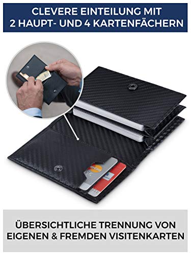 Business card case in carbon look with RFID protection - space for 50 business cards - 6 compartments - business card cases