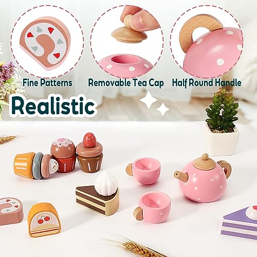 Tea set children with dessert, tea set wooden toys, tea party play kitchen role play, kitchen games