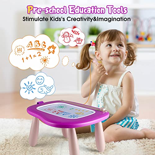 Children Toys from 1 Year, Magnetic Painting Board Magic Board Colorful Drawing Board Magnetic Board with 4 Legs for Kids Toys (Purple)