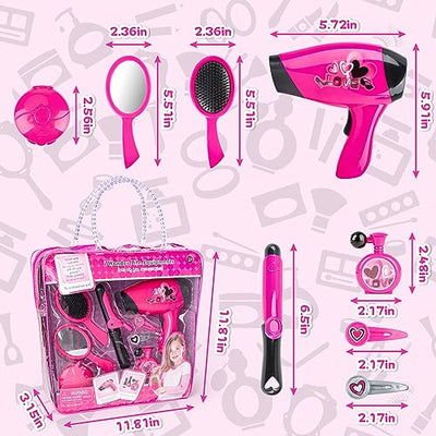 Hairdresser and makeup bag, beauty set, styling, makeup and hair accessories, playset incl. play hairdryer and curlers