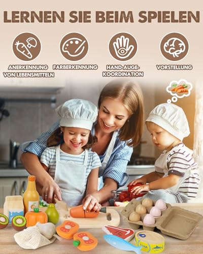 Kids kitchen accessories wood, play kitchen accessories, kids kitchen accessories with velcro connection, toy food, kitchen accessories kids role play games