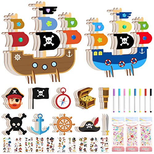 Wooden pirate ship craft set, creative art craft supplies, sailing ship to paint