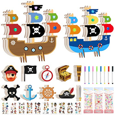 Wooden pirate ship craft set, creative art craft supplies, sailing ship to paint