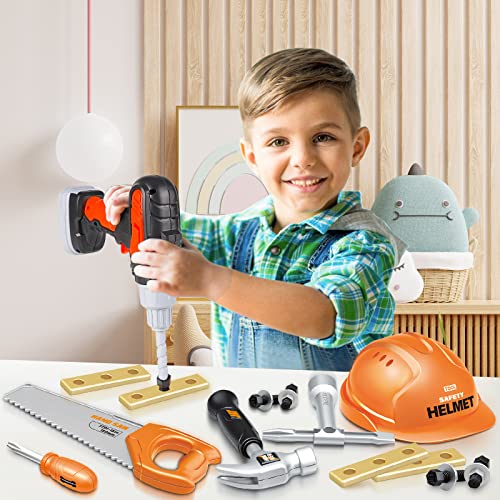 Kids Tool Toy Set - Drill Machine Play Tool Bag Cordless Screwdriver, Tool Case Filled with Toy Kit