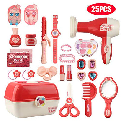 Ensemble de maquillage pour enfants, jouet de coiffeur princesse avec de nombreux accessoires - 28 pièces 