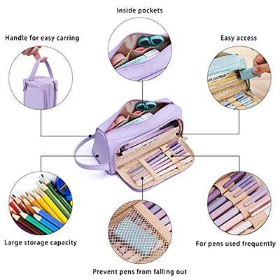 Trousse à crayons, trousse à crayons grande capacité, trousse à crayons à 2 compartiments, trousse à crayons unisexe, trousse à crayons, trousse à crayons, fournitures scolaires, trousse à crayons avec poignée de transport pour l'école et le bureau