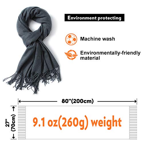 Scarf Warm Winter Autumn Plain Cotton with Tassels/Fringes, 40+ Colors Solid & Plaid Pashmina xl Scarves Gray