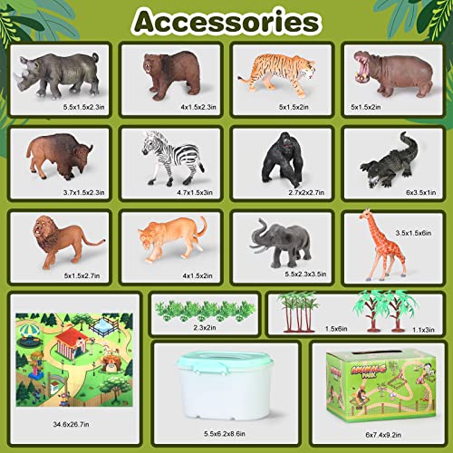 24pcs animals toys with play mat & trees & rocks, toys from 3 years children, educational learning animals model toys