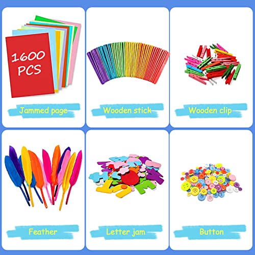 Craft kit kids 1600+Pcs art and DIY crafts for kids, craft supplies scrapbooking craft kit glitter pompoms,feathers,buttons,sequins,pipe cleaners,beads