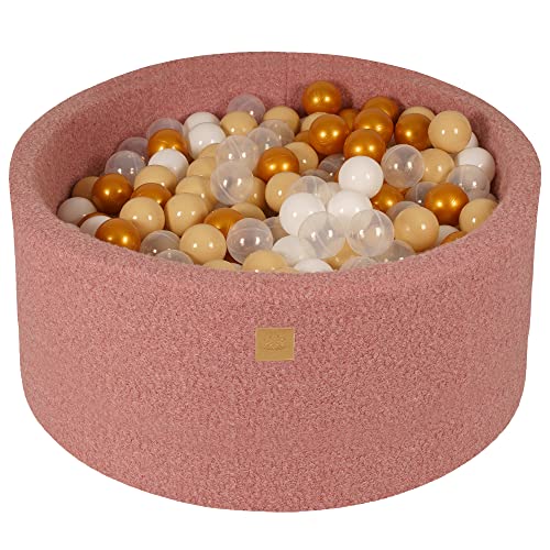 Ball Pool Baby - Round 90x40cm Baby Pool for Kids with 200 Balls, Boucle, Pink: Gold/Beige/White/Transparent