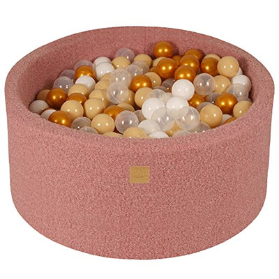 Ball Pool Baby - Round 90x40cm Baby Pool for Kids with 200 Balls, Boucle, Pink: Gold/Beige/White/Transparent