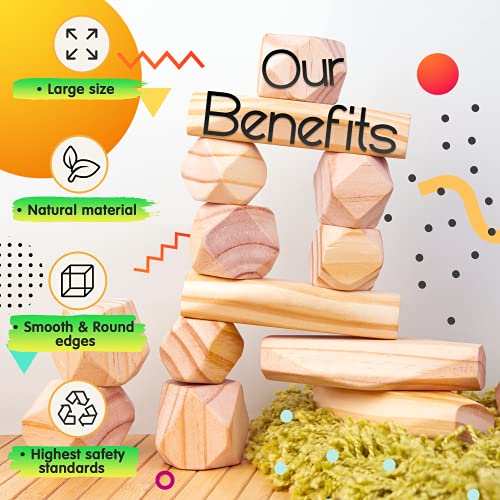 Wooden Balancing Stones For Kids - Pine Wood Stacking Stones Set, Toys Motor Skills Toys