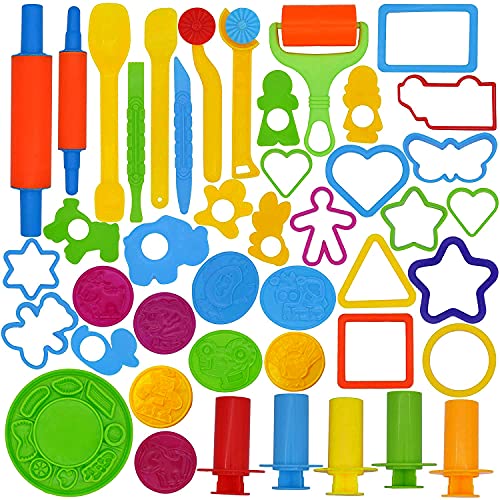 44 pieces modeling tool set for kids, modeling clay accessories with model cookie cutters, dough plasticine tools modeling tool kitchen toys educational toys