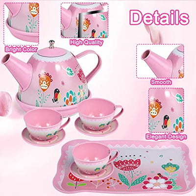 Tea set children's, pewter teapot, dessert toy, cookies, donut, cake, tablecloth and carrying bag