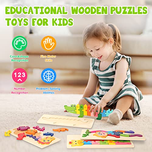 Wooden puzzle wooden toys for kids, peg puzzle wooden toys, 4 pieces animals learning toys