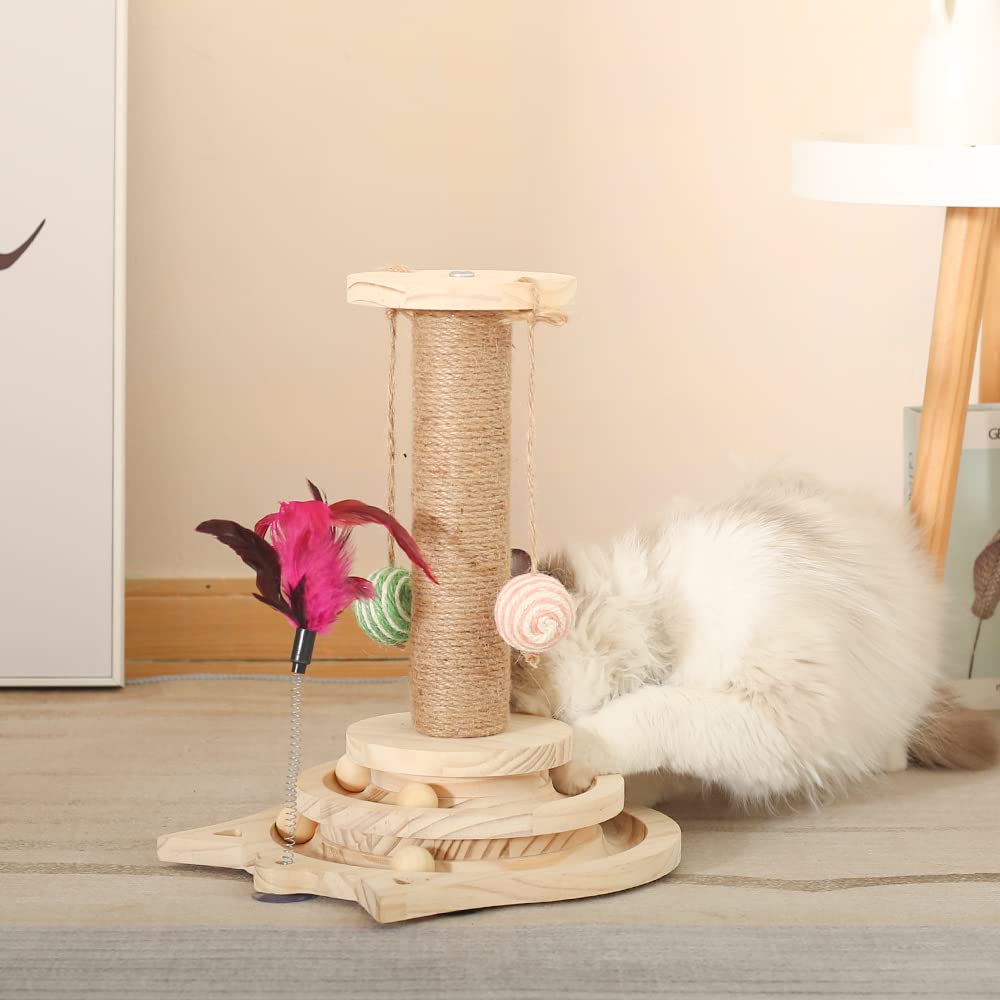 Wooden ball cat carousel, wooden cat toy, wooden cat scratching post, suitable for small to medium size cats