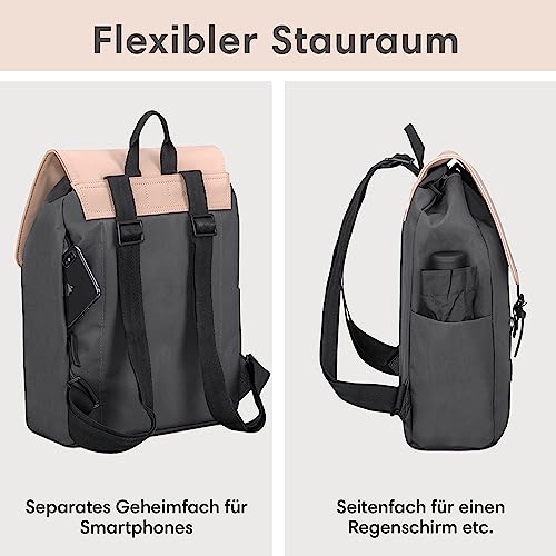 Backpack Small Grey Pink - Ida - Small backpack for leisure, university or city - With laptop compartment (up to 13 inches) - Elegant & Sustainable - Water repellent