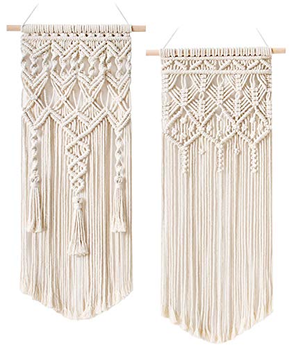 2 Pcs Macramé Wall Hanging Boho Deco Chic Woven Tapestry