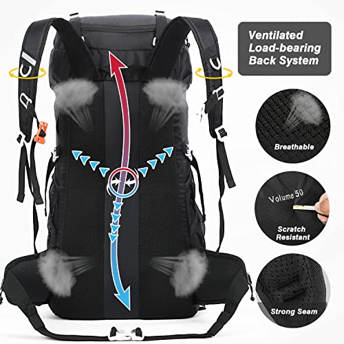 Hiking Backpack 50L, Waterproof Trekking Backpack Travel Backpack Outdoor Hiking Backpack With Rain Cover, Backpacker Backpack For Hiking, Climbing, Camping, Travel Sports